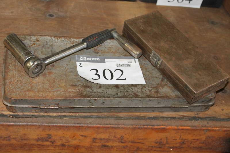 lot 302 image: Lot of (3) Including Socket Wrench Set, Missing Pieces Ratchet Set wHard Case & Accessories Ratchet Bar wTurn Handle.