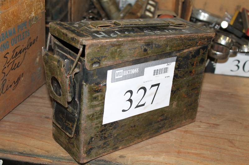 lot 327 image: Ammo Can Lot Including Circular Drill Bits Ammo Can wLid.