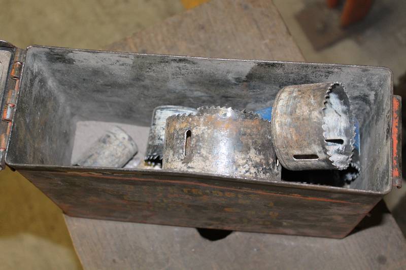 lot 329 image: Ammo Can Lot Including Circular Drill Bits Ammo Can wLid.
