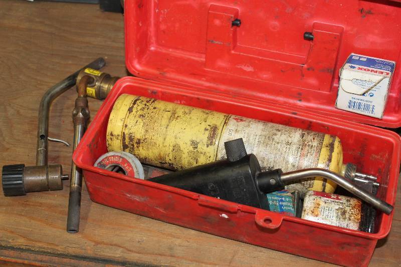 lot 339 image: Torch Kit Including Bernzomatic Map Gas Can & Torch Attachment (2) Plastic Tool Box wLid And More.