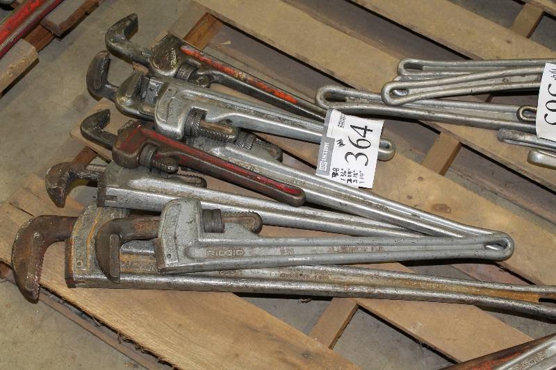 lot 364 image: Lot of (8) Ridgid Pipe Wrenches 36, 24 (3), 18 (3), 14.