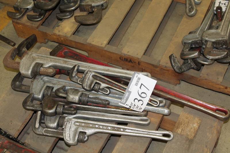 lot 367 image: Lot of (8) Ridgid Pipe Wrenches 36, 24 (2), 18 (4), 14.