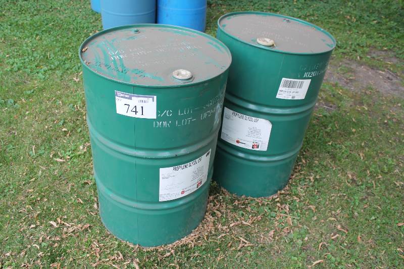 lot 741 image: Lot of (2) Propylene Glycol Metal Drums.