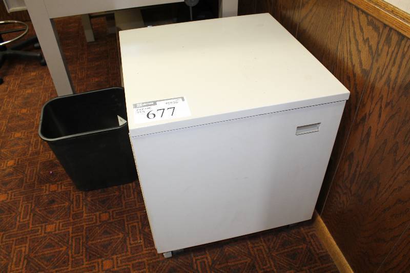 lot 677 image: Storage Container w2 Shelves & Door 24 x 24 x 25.5.