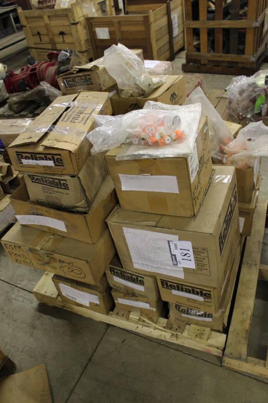 lot 181 image: Pallet Lot of Hardware Including EC-20 Chrom Pend 155 QR. (5) Brass Uprights Brass HSW ECQR 155 And More.