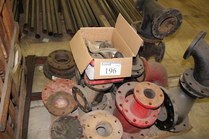 lot 196 image: Pallet Lot Including Tee-Pipe wFlanged Ends Flanged Connector Flanged Elbow And More  See Info Sheet In Photos For Additional Items.