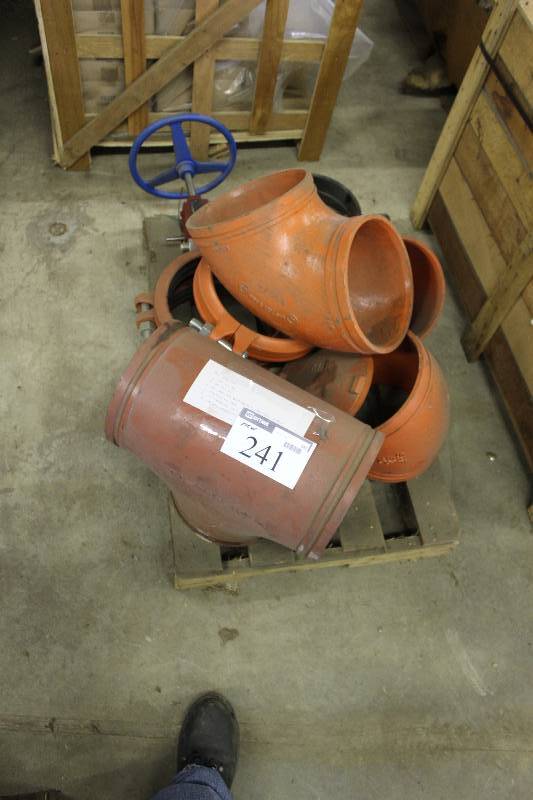 lot 241 image: Pallet Lot Of New Hardware Including 10 Vic 90 Degree Bend 10 Vic 45 Degree Bend 10 Grooved ButteryflyTamper Nibco And More New See Info Sheet In Photos For Additional Items & Info.