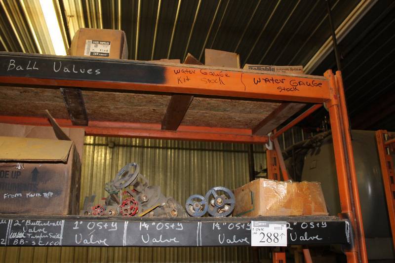lot 288 image: Contents of (2) Shelves Including Box of Steel Nipples, 1.5 x 4 Miscellaneous Valves Box of 4 300 PSI 14 NPT LM And More.