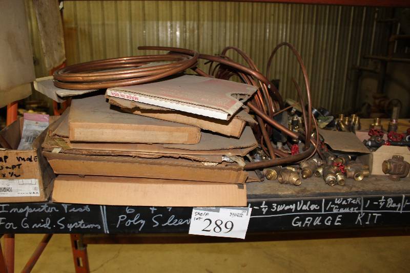 lot 289 image: Shelf Lot Including Box of Valves Metal ConnectorsAdaptersTees Porous Bronze Strainers, 14 (2) And More.