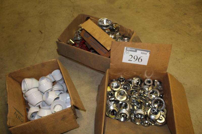 lot 296 image: Box Lot of (3) Including Fire ExtinguisherLight Guards Metal Adapters Plastic Adapters.
