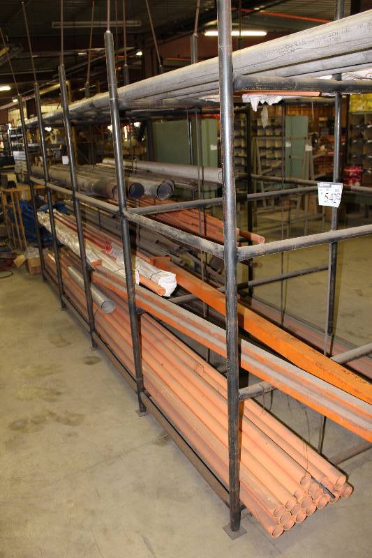 lot 542 image: Custom Piping Rack wMultiple Shelves 62 x 168 x 84 Contents Not Included.