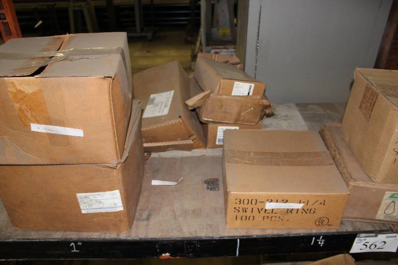 lot 562 image: Shelf Lot Including 12 Top Beam Clamp NFPA Ring Hanger Sliplok Hanger Swivel Ring Hanger And More.