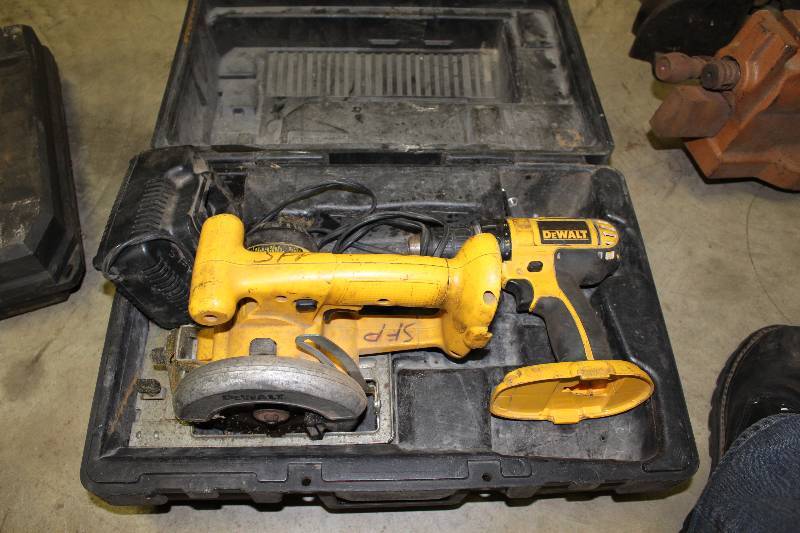 lot 478 image: Case Lot Including DeWalt Hand Saw wCord DeWalt Power Drill Hard Case Does Not Include Batteries.