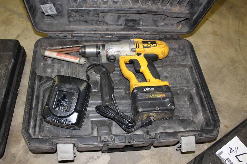 lot 481 image: Case Lot Including DeWalt Cordless Hammer Drill, Charger & 24V Battery.