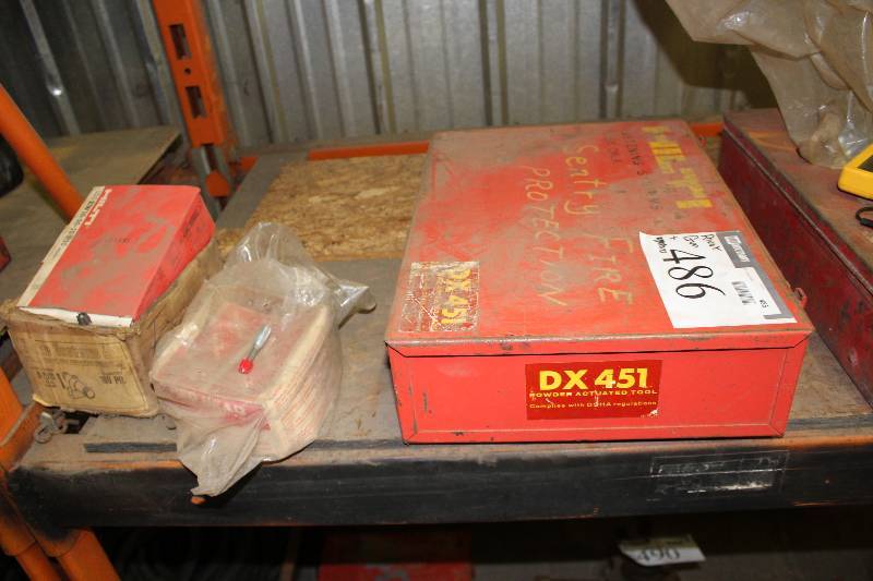 lot 486 image: Hilti Rivet Gun wHard Case, Hilti Rivet Ammo & Accessories DX 451.