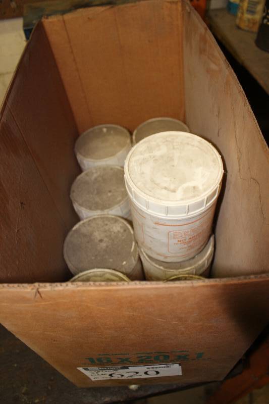 lot 620 image: Contents Of Table Including Karlsburger Base Jars Divided Container wContents And More Does Not Include Vice.
