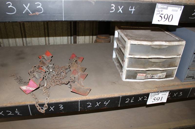 lot 591 image: Shelf Lot Including Chain Tools Storage Containers wMultiple Compartments (2).