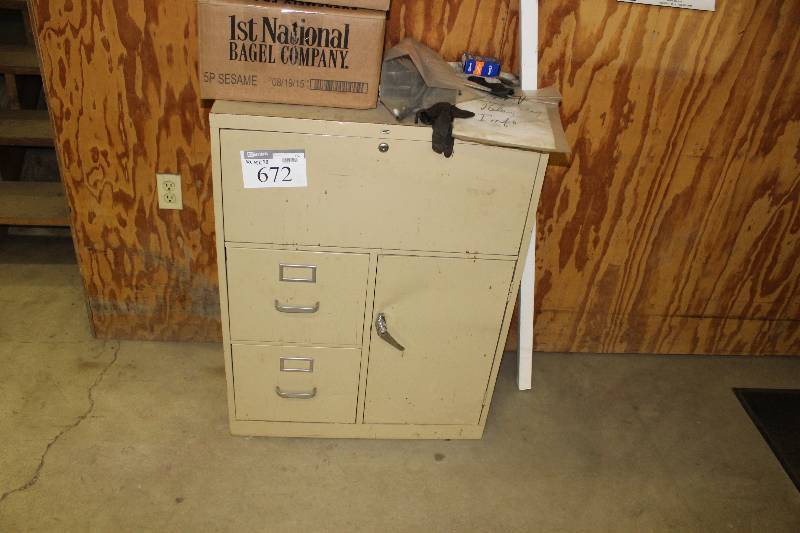 lot 672 image: Metal Filing Cabinet wMultiple Compartments 16 x 29  x 38.
