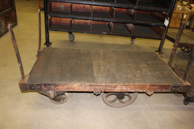 lot 634 image: Push Cart wCenter Wheels & Pole Corners Metal 36 x 72 x 19.5.