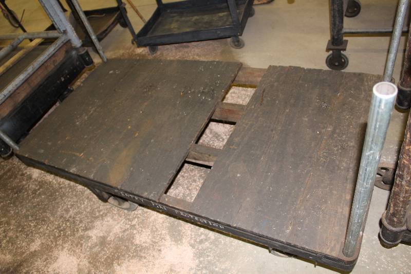lot 636 image: Push Cart wCenter Wheels & Pole Corners Metal 36 x 72 x 15.5.