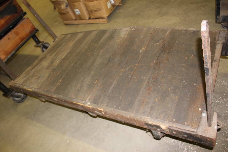 lot 632 image: Push Cart wCenter Wheels & Pole Corners Metal 36 x 80 x 19.5.