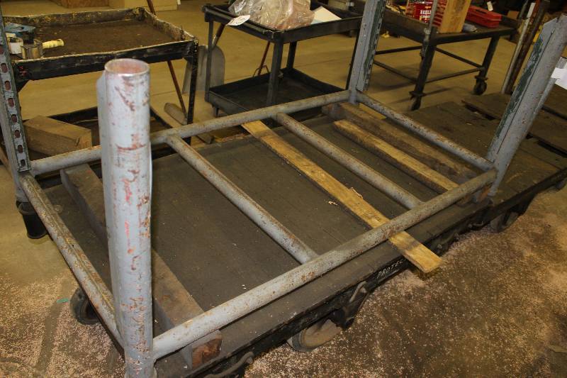 lot 637 image: Push Cart wCenter Wheels & Pole Corners Metal 36 x 66 x 19.5.