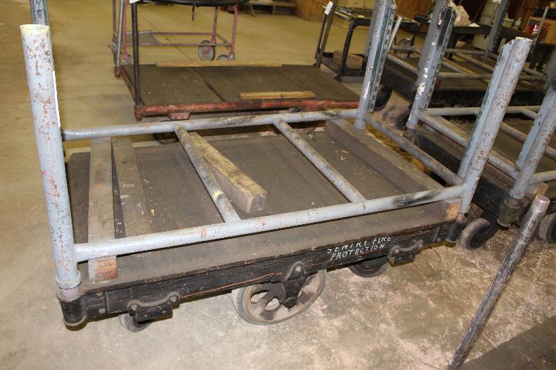 lot 629 image: Push Cart wCenter Wheels & Pole Corners Metal 36 x 66 x 19.5.