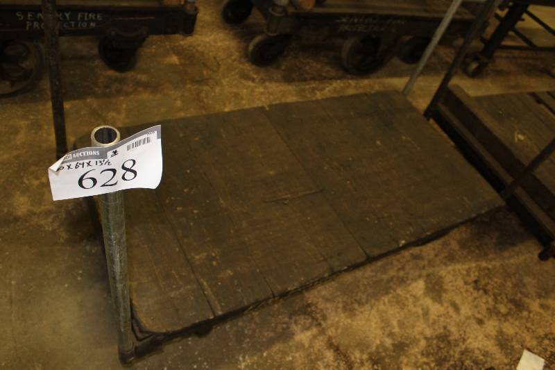 lot 628 image: Push Cart wPole Corners Metal 30 x 64 x 13.5.