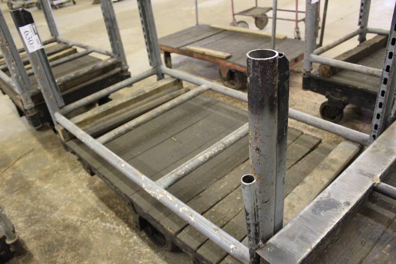 lot 630 image: Push Cart wCenter Wheels & Pole Corners Metal 30 x 64 x 13.5.