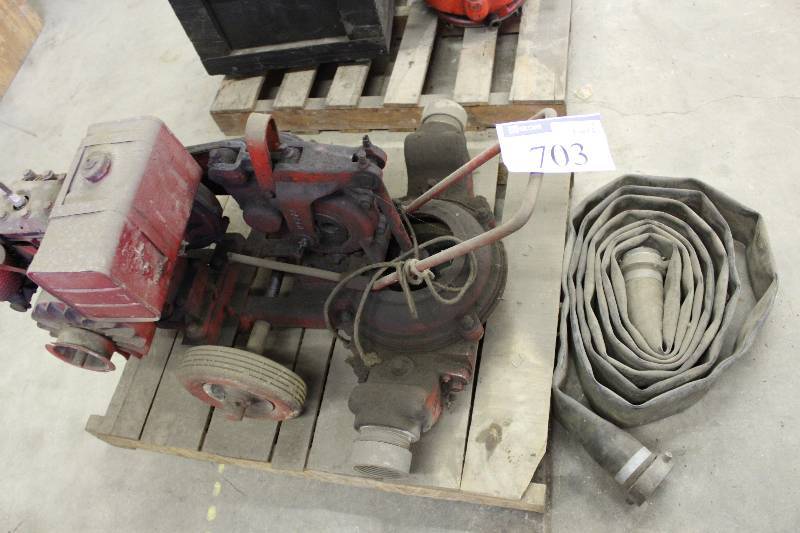 lot 703 image: Ridgid Water Pump wCart Handle, Wheels & Fire Hose Attachment.