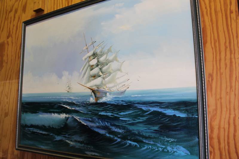 lot 712 image: Framed Picture of Sail Boat 50 x 38.