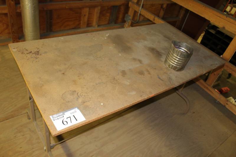 lot 671 image: Folding Table wMetal Base 30 x 60 x 29.