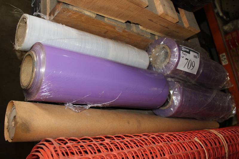 lot 709 image: Rolls of Plastic Wrap Clear & Purple.