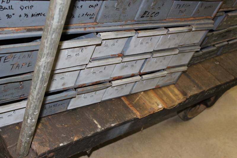lot 766 image: Metal Storage Container wMultiple Compartments 12 x 34 x 13.