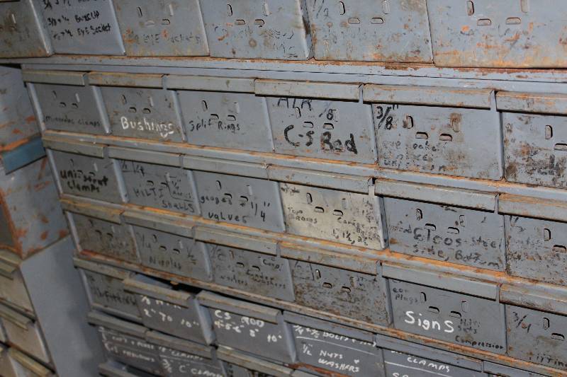 lot 762 image: Metal Storage Container wMultiple Compartments 12 x 34 x 13.