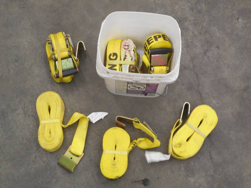lot 78 image: Bucket Of (3) Ratchet Straps & (3) ...