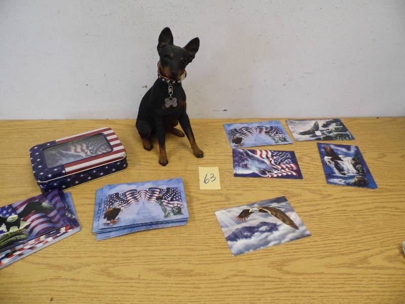 lot 63 image: Patriotic Cards w Envelopes, Doberman Statue