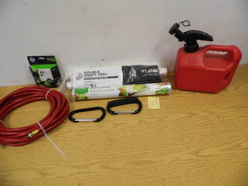lot 107 image: Gas Can, Draft Seal, Air Hose