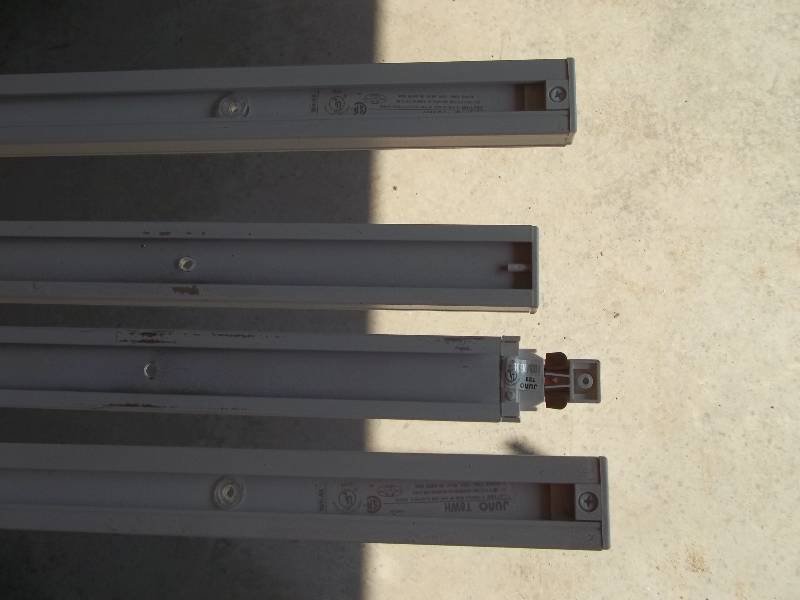 Four Industrial Track Lighting Fixtures with Bulbs and Four Tracks