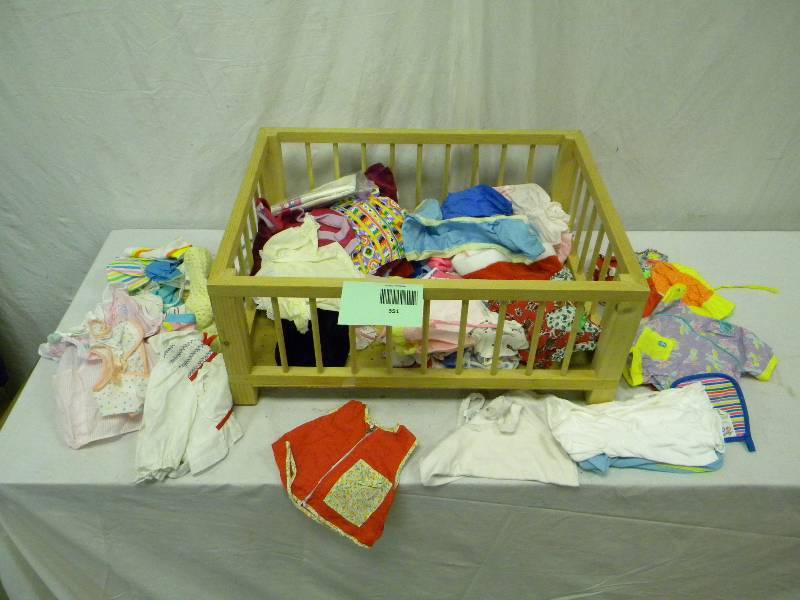 lot 351 image: Doll Crib and Vintage Clothing