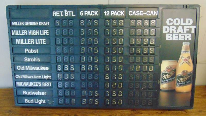 Miller Genuine Draft Price Board