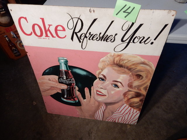 lot 14 image: HARDBOARD Coke Sign.. Quite old