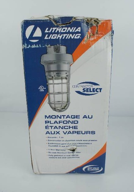 lot 3 image: Lithonia Lighting 42w 120v CFL Utility Vapor Tight Ceiling Mount Fixture Vintage