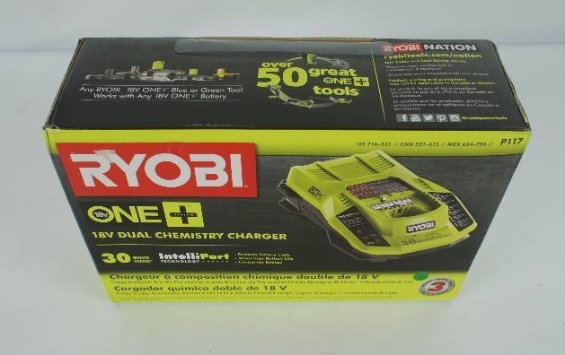 lot 25 image: Ryobi 18 Volt One Dual Chemistry Intelliport Charger Green