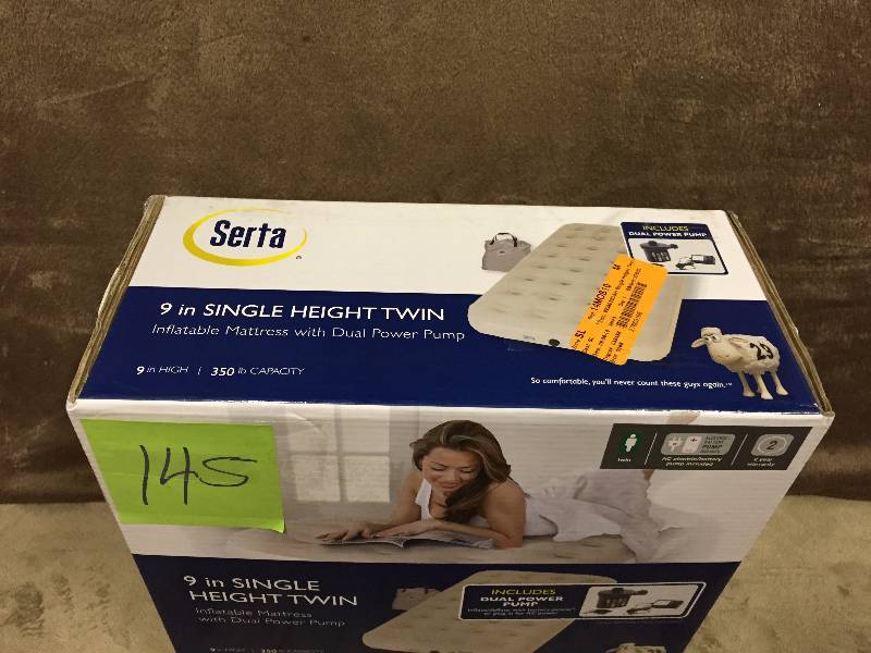 lot 145 image: Serta 9 in Single Height Twin Inflatable mattress with dual power pump