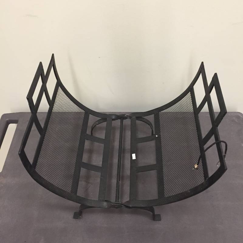 lot 052 image: Mid Century Modern Graphic Craftsman Folding Firewood Rack Log Holder Iron Wood Fireplace Storage Kindling Stove Heater Decor