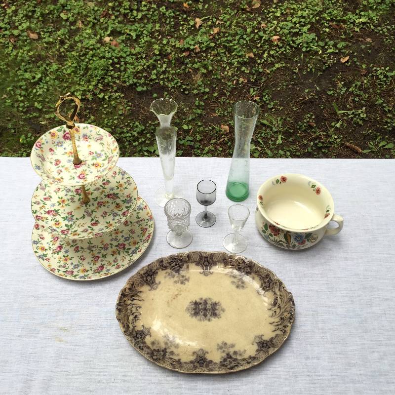 lot 002 image: Made in England Antique Serving Pieces, Vases & Cordials - Barker Bros Tudorware Price Kensington