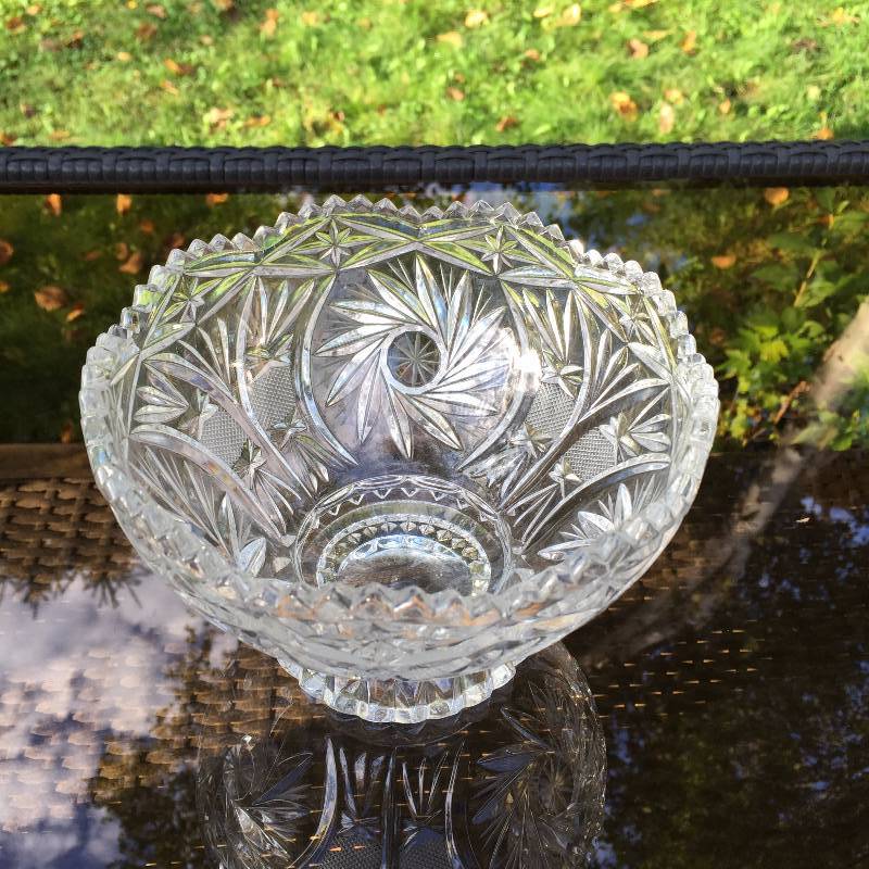 lot 020 image: Gorgeous LAUSITZER 6 14 HAND CUT Pinwheel Cross Hatch Fan Cut Sawtooth 24% LEaD CRYSTAL CANDY DISH footed BOWL GERMANY