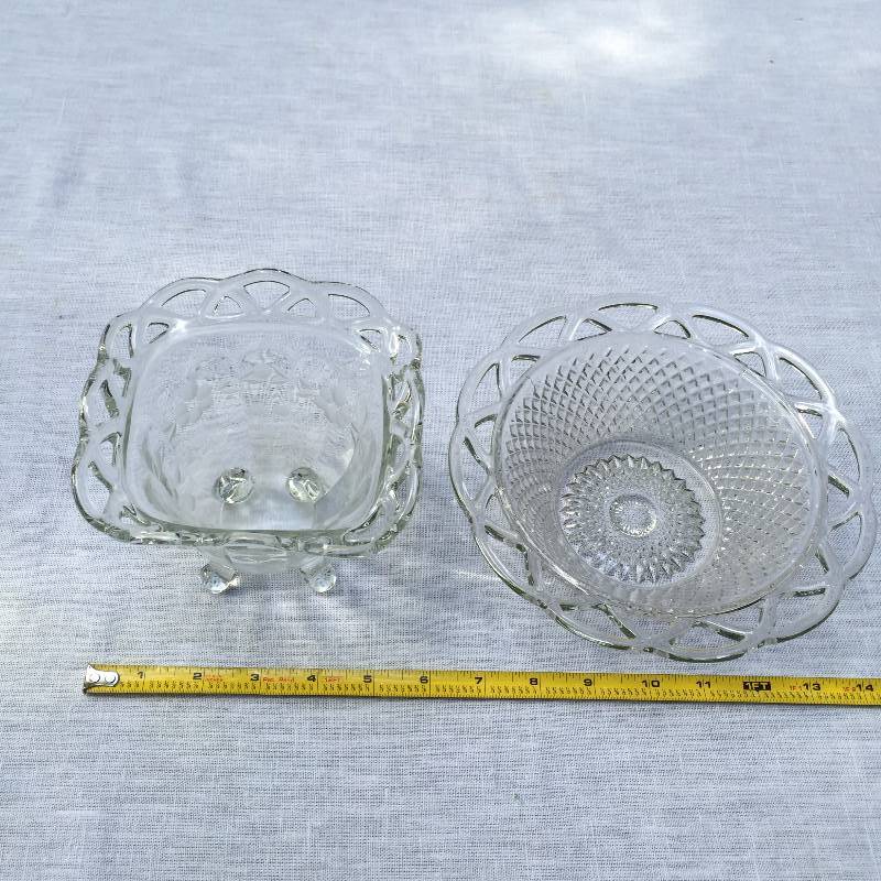 lot 032 image: 2 More Spectacular & Rare Vintage Westmoreland Clear Glass Lace Lacy Doric Footed Bowls