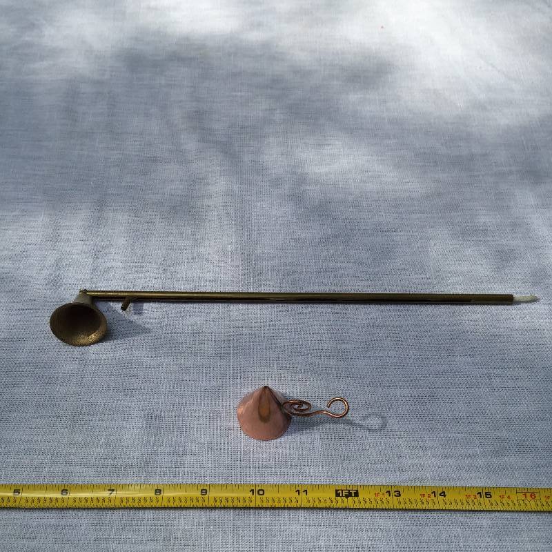 lot 035 image: Antique Brass Candle Lighter  Snuffer for Church Altar Mass With Wick & Copper Snuffer